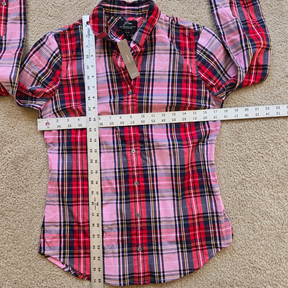 NWT J. Crew Pink Stewart Tartan Plaid Button Down Shirt Size 2 - Picture 4 of 5